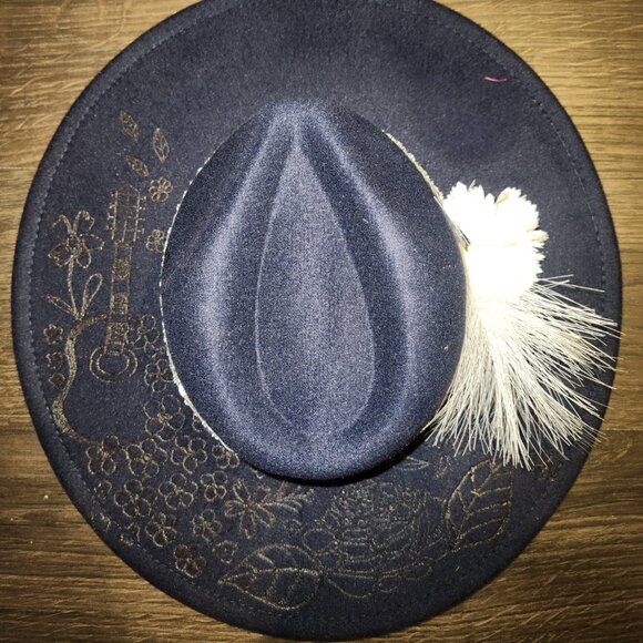 Navy Faux Felt Burned hat - Picture 2 of 3
